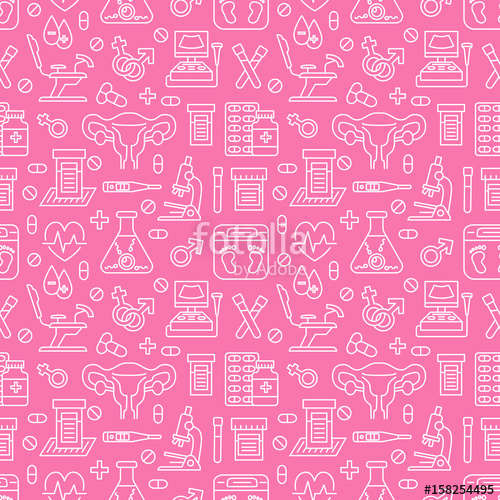 500x500 Medical Seamless Pattern, Gynecology Vector Background Pink Color
