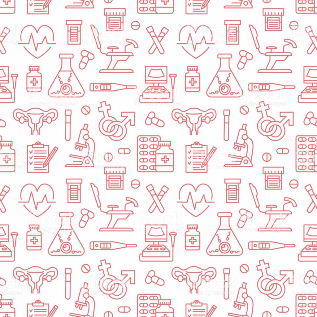 1024x1024 Medical Seamless Pattern, Gynecology Vector Background Red Color