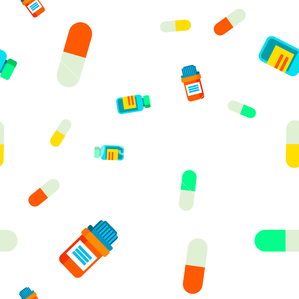 1000x1000 Pill Seamless Pattern Vector Medical Vitamin Doctor Tablet