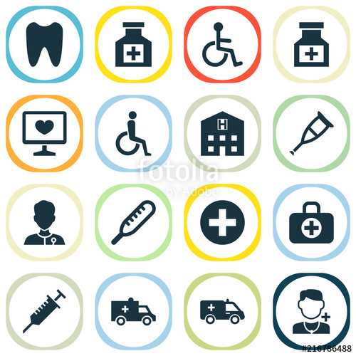 500x500 Drug Icons Set With Medical Sign, Crutch, Brougham And Other