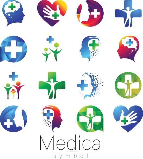 549x612 Vector Set Of Medical Sign With Cross Inside, Human Profile