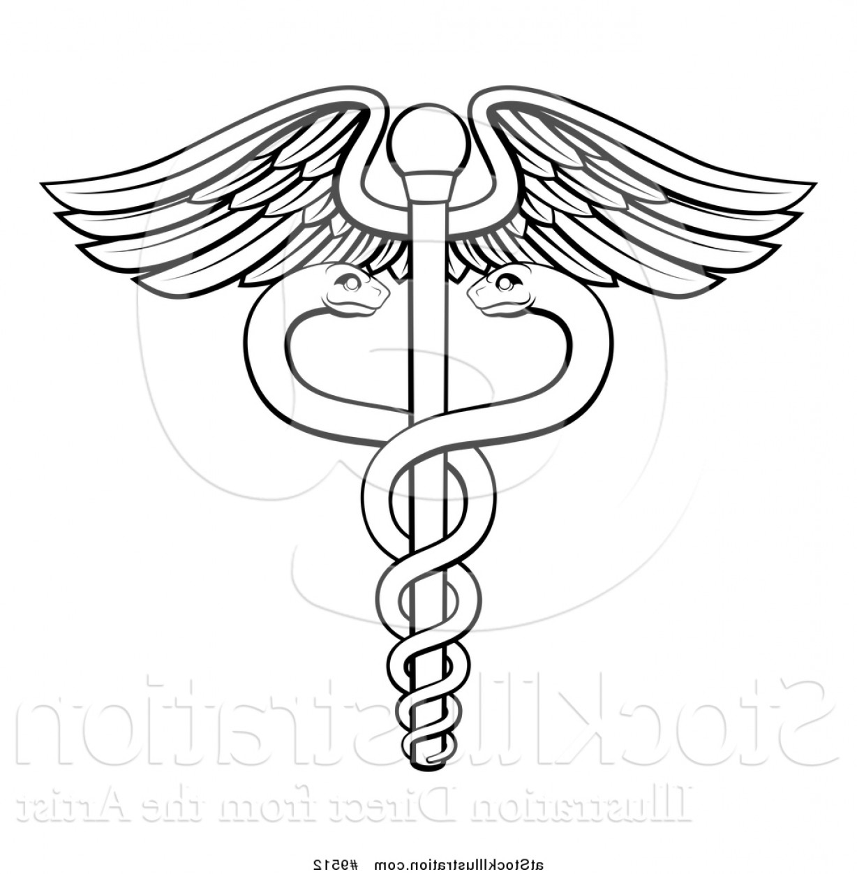 1228x1252 Vector Illustration Of A Black And White Lineart Medical Caduceus