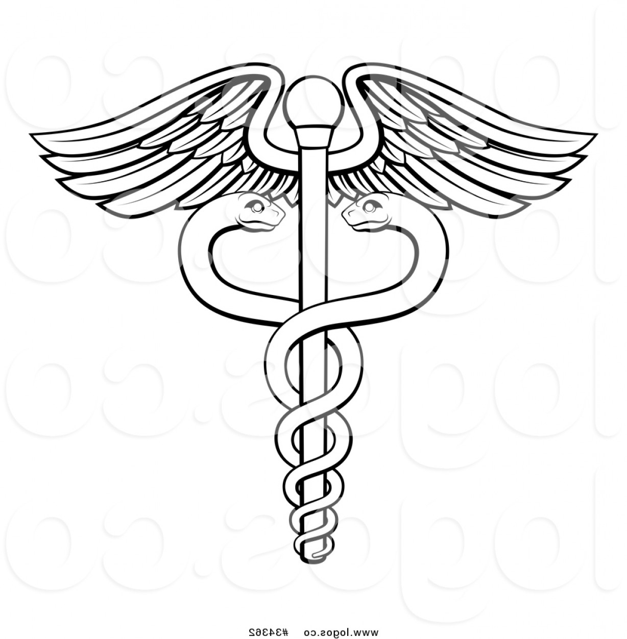 1228x1252 Vector Logo Of A Black And White Lineart Medical Caduceus