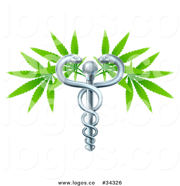 600x620 Vector Logo Of Medical Cannabis Growing On Silver Snake Caduceus