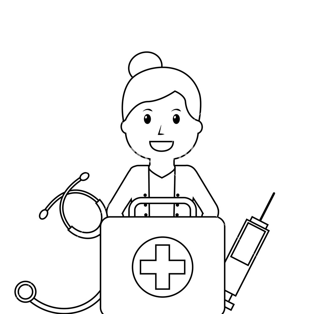 1000x1000 Doctor Female Character Equipment Medical Vector Illustration