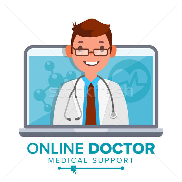 600x600 Online Doctor Man Vector Medical Consultation Concept Design