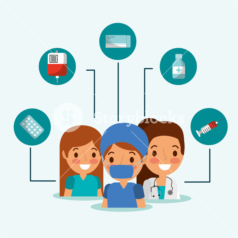 1000x1000 People Team Medical Packaging Pills Band Aid And Bottles Medicine