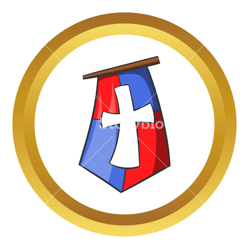 1000x1000 Red And Blue Medieval Banner Flag With Cross Vector Icon In Golden