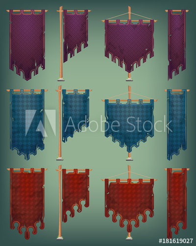 400x500 Set Of Aged Medieval Banners With Wooden Poles Vector