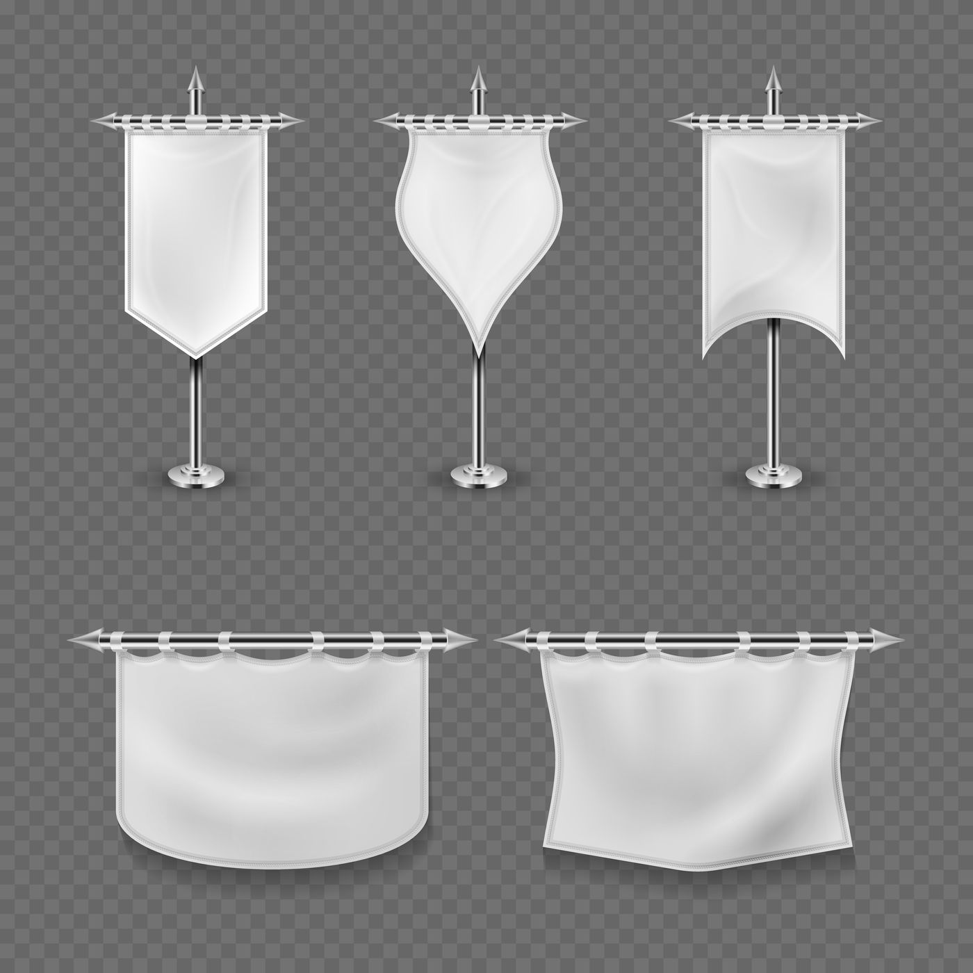 1400x1400 White Blank Medieval Standard Fabric Flag Banners Vector Set