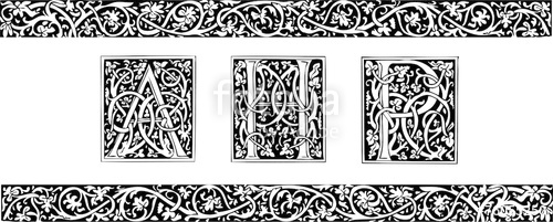 Initials And Ornamental Border In Medieval Style Stock Image 500x201 Initials And Ornamental Border In Medieval Style Stock Image
