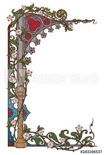Medieval Manuscript Style Rectangular Frame Gothic Style Pointed 334x500 Medieval Manuscript Style Rectangular Frame Gothic Style Pointed