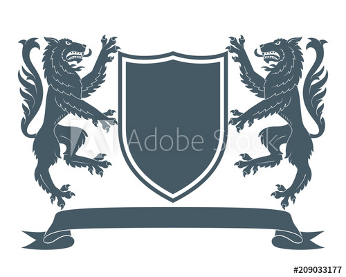 500x400 Medieval Coat Of Arms Two Wolvves Hold A Shield Vector