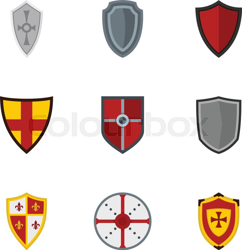774x800 Medieval Shield Icons Set Flat Stock Vector Colourbox