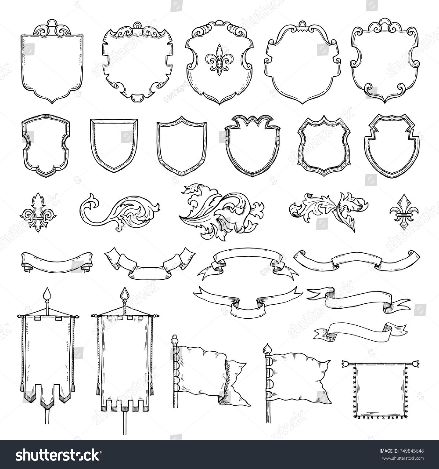 1500x1600 Illustrations Of Armed Medieval Vintage Shields Vector Heraldic
