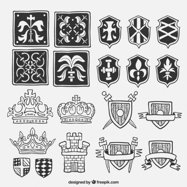 Pack Of Hand Drawn Shields And Medieval Elements Vector Free 626x626 Pack Of Hand Drawn Shields And Medieval Elements Vector Free