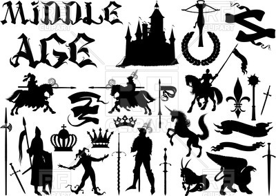Silhouettes Of Medieval People, Knights And Heraldry Elements 400x284 Silhouettes Of Medieval People, Knights And Heraldry Elements