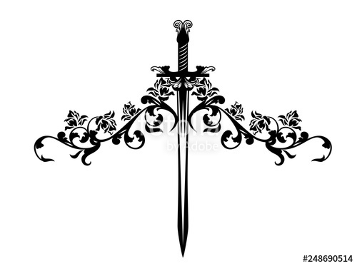 Sword Entwined With Rose Flowers Stems 500x373 Sword Entwined With Rose Flowers Stems