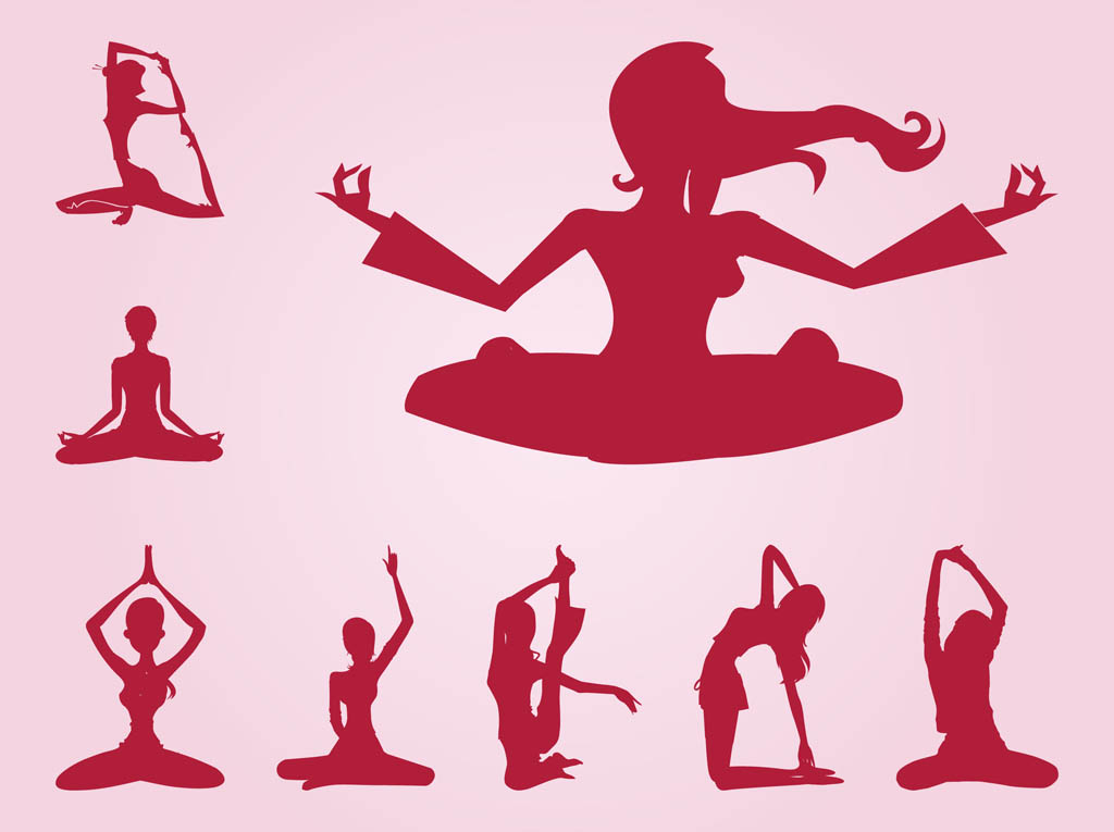 1024x765 Meditating Girls Silhouettes Vector Art Graphics