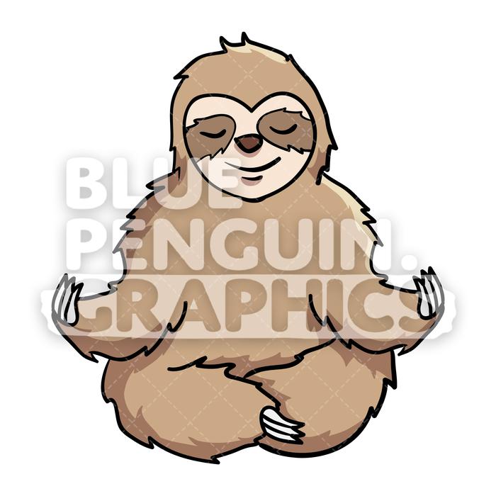 700x700 Sloth Meditation Vector Cartoon Clipart Illustration Blue