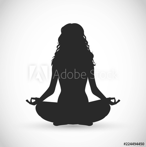 496x500 Woman With Long Hair Meditation Vector Illustration