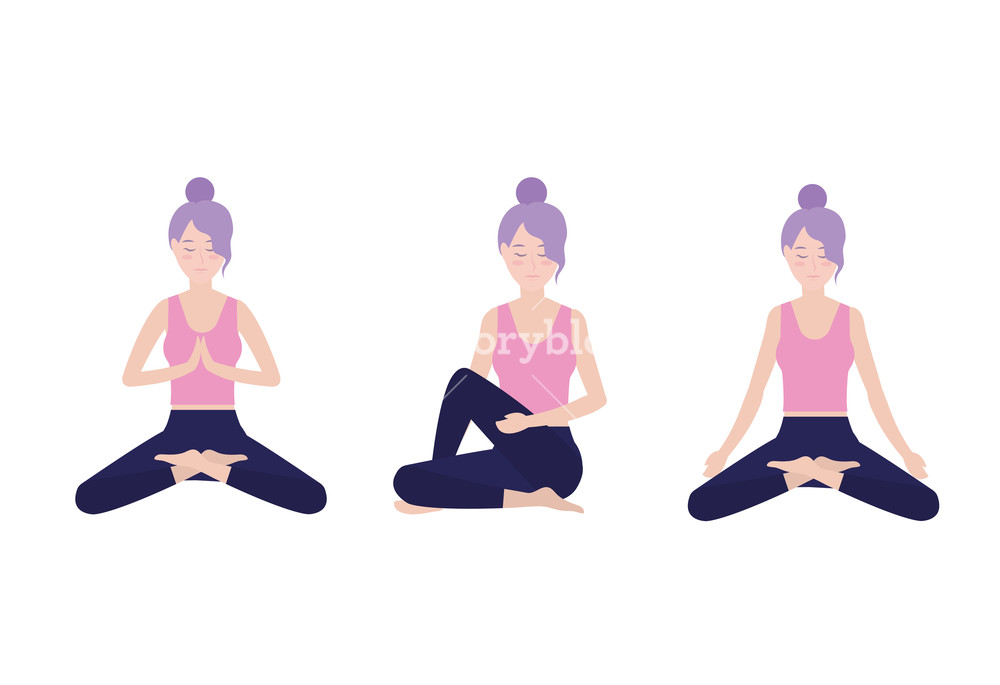 1000x685 Set Woman Practice Yoga Meditation Vector Illustration Royalty