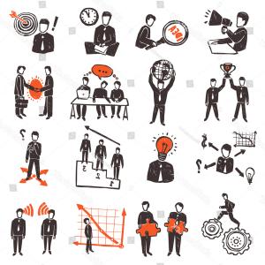 300x300 Photostock Vector Meeting Icon Set With Hand Drawn Business People