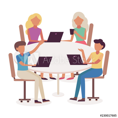 500x500 Business Meeting Vector Illustration With Team Of Young Men