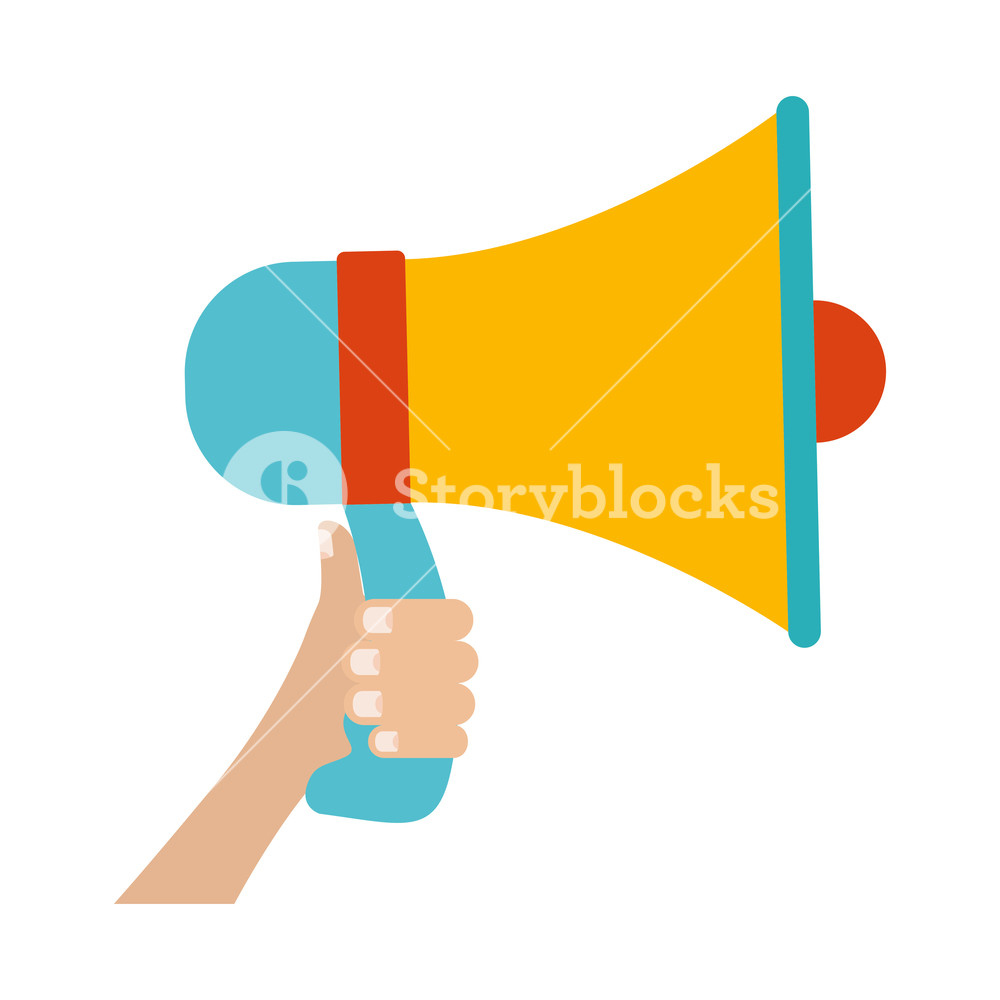 1000x1000 White Background With Colorful Hand Holding Megaphone Vector