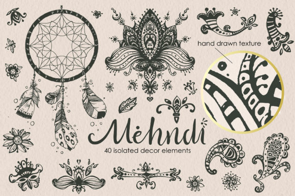 580x386 Mehndi Vector Boho Elements Graphic