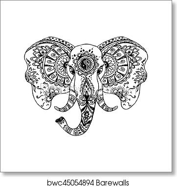 362x382 Vector Abstract Elephant In Indian Style Mehndi, Art Print
