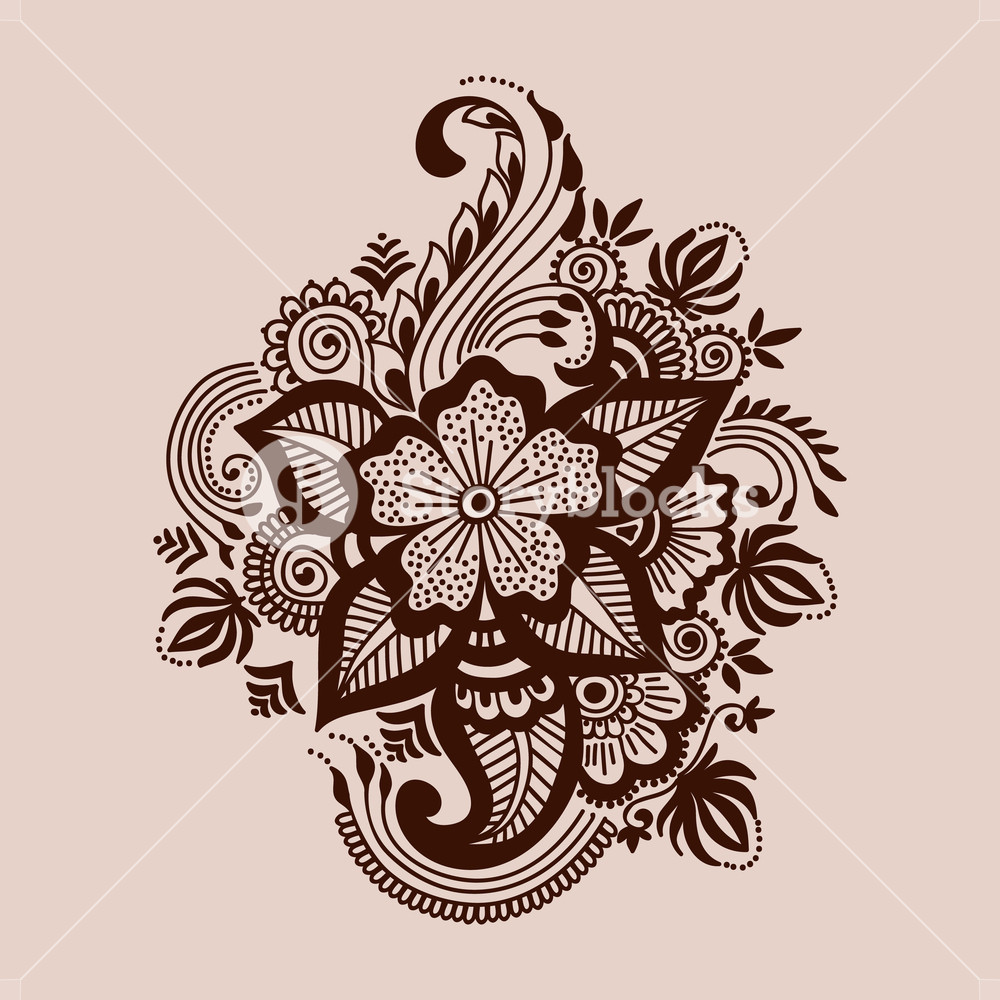 1000x1000 Vector Illustration Of Mehndi Ornament Traditional Indian Style