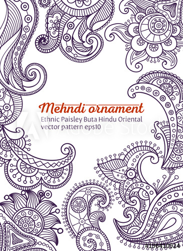 365x500 Mehndi Vector Pattern, Ethnic Paisley Buta Hindu Oriental Ornament