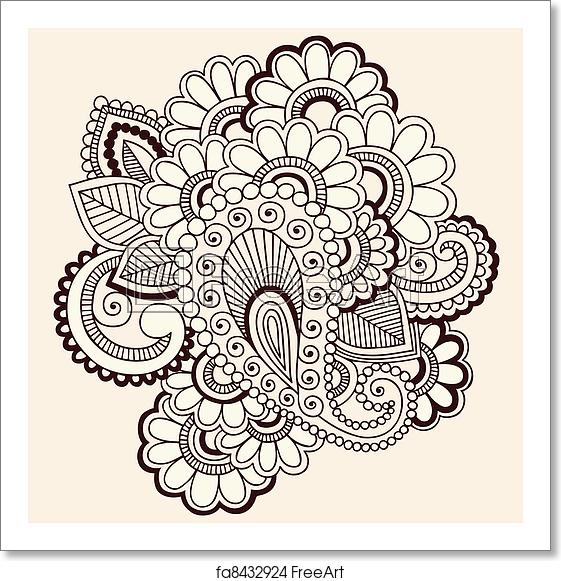 561x581 Henna Mehndi Tattoo Doodles Vector Art Print Home Decor Wall Art