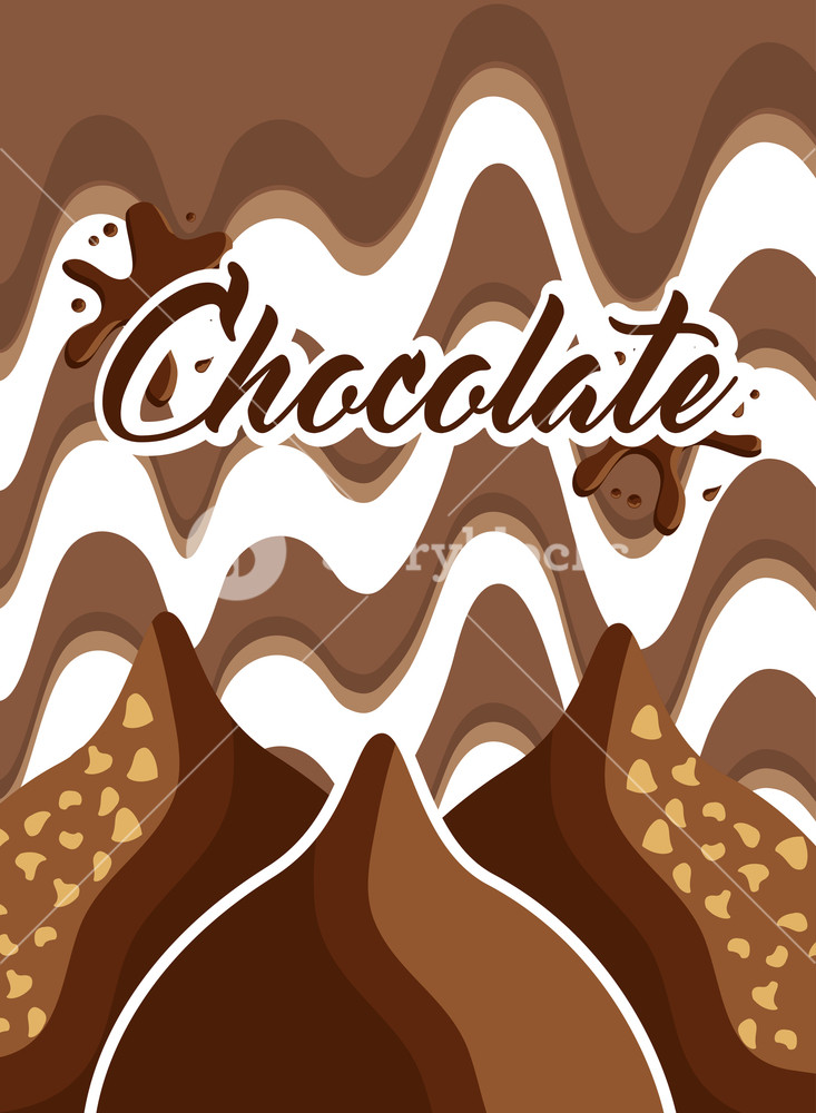 733x1000 Delicious Chocolate Nuts Candies Melting Vector Illustration