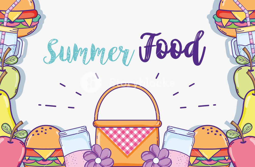 1000x656 Summer Food Cartoons Vector Illustration Graphic Design Royalty