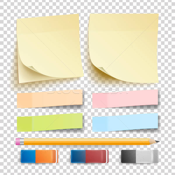 600x600 Post Note Sticker Vector Isolated Set Eraser And Pencil Good