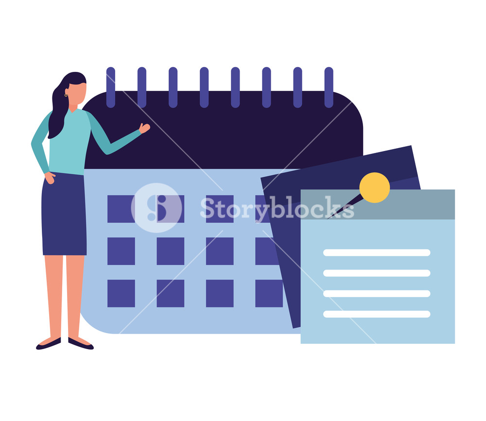 1000x867 Business Woman Work Office Calendar Note Memo Vector Illustration