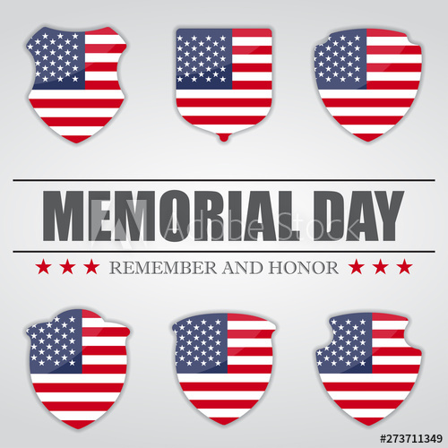 Set Of Shields With Usa Flag Inside For Memorial Day Vector 500x500 Set Of Shields With Usa Flag Inside For Memorial Day Vector