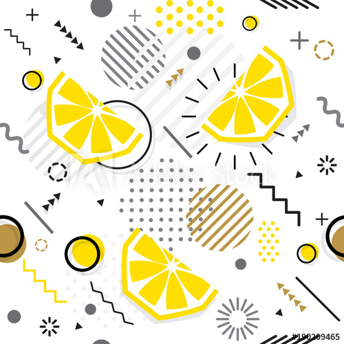 Trendy Seamless, Memphis Style Lemon Geometric Pattern, Vector 500x500 Trendy Seamless, Memphis Style Lemon Geometric Pattern, Vector
