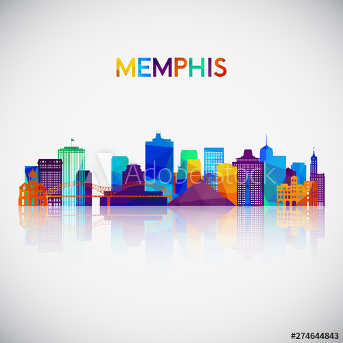 500x500 Memphis Skyline Silhouette In Colorful Geometric Style Symbol