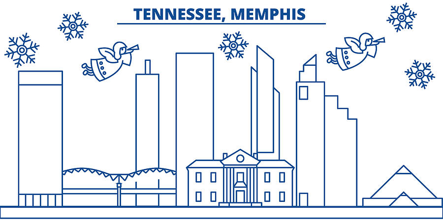 900x450 Usa, Tennessee Memphis Winter City Skyline Merry Christmas