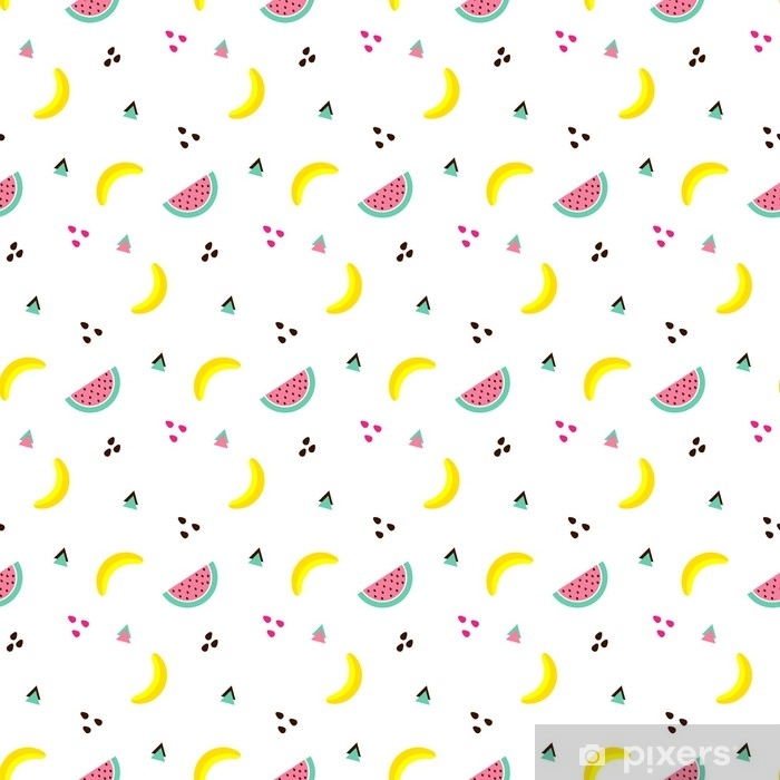 700x700 Seamless Pattern With Bananas And Watermelon, Triangles On White