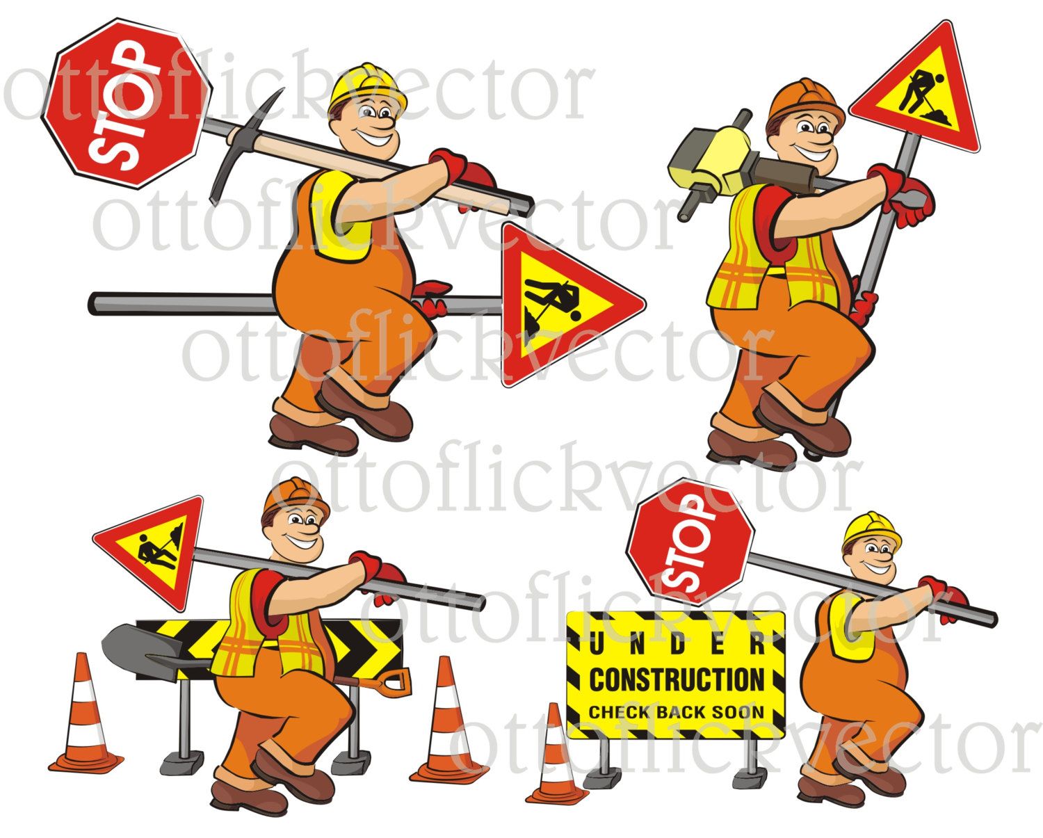 1500x1205 Road Works Vector Clipart, Road Worker, Road Signs, Men