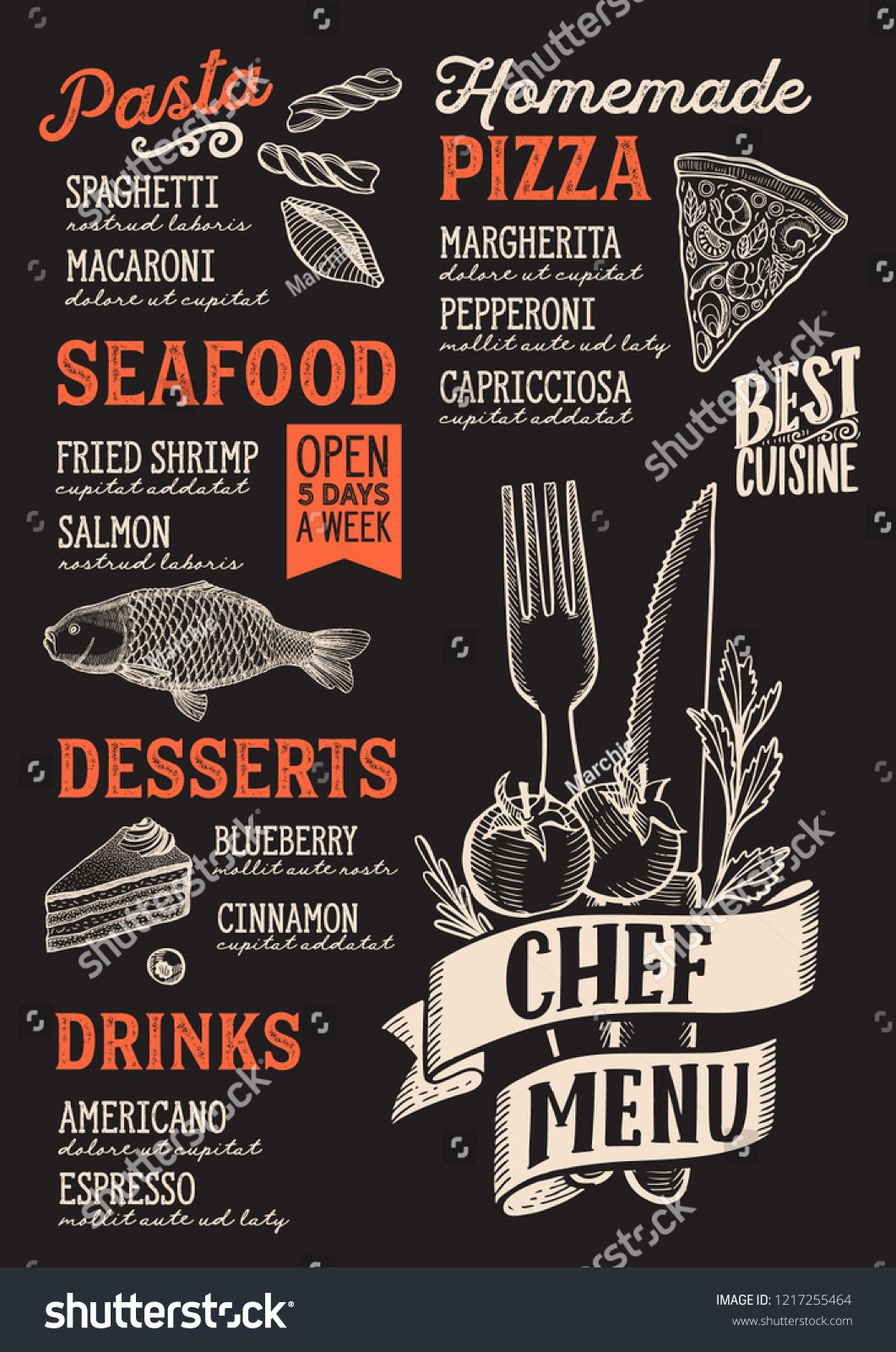 Chef Menu Template For Restaurant On A Blackboard Background 1061x1600 Chef Menu Template For Restaurant On A Blackboard Background