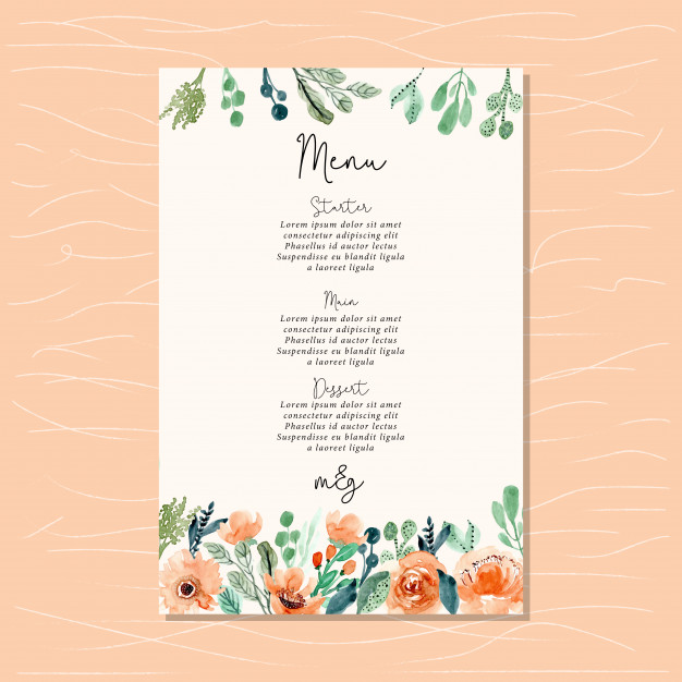 626x626 Wedding Menu With Watercolor Floral Border Vector Premium Download