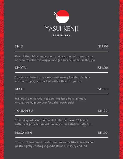 425x550 Black With Red Border And Japanese Vector Icon Ramen Dinner Menu
