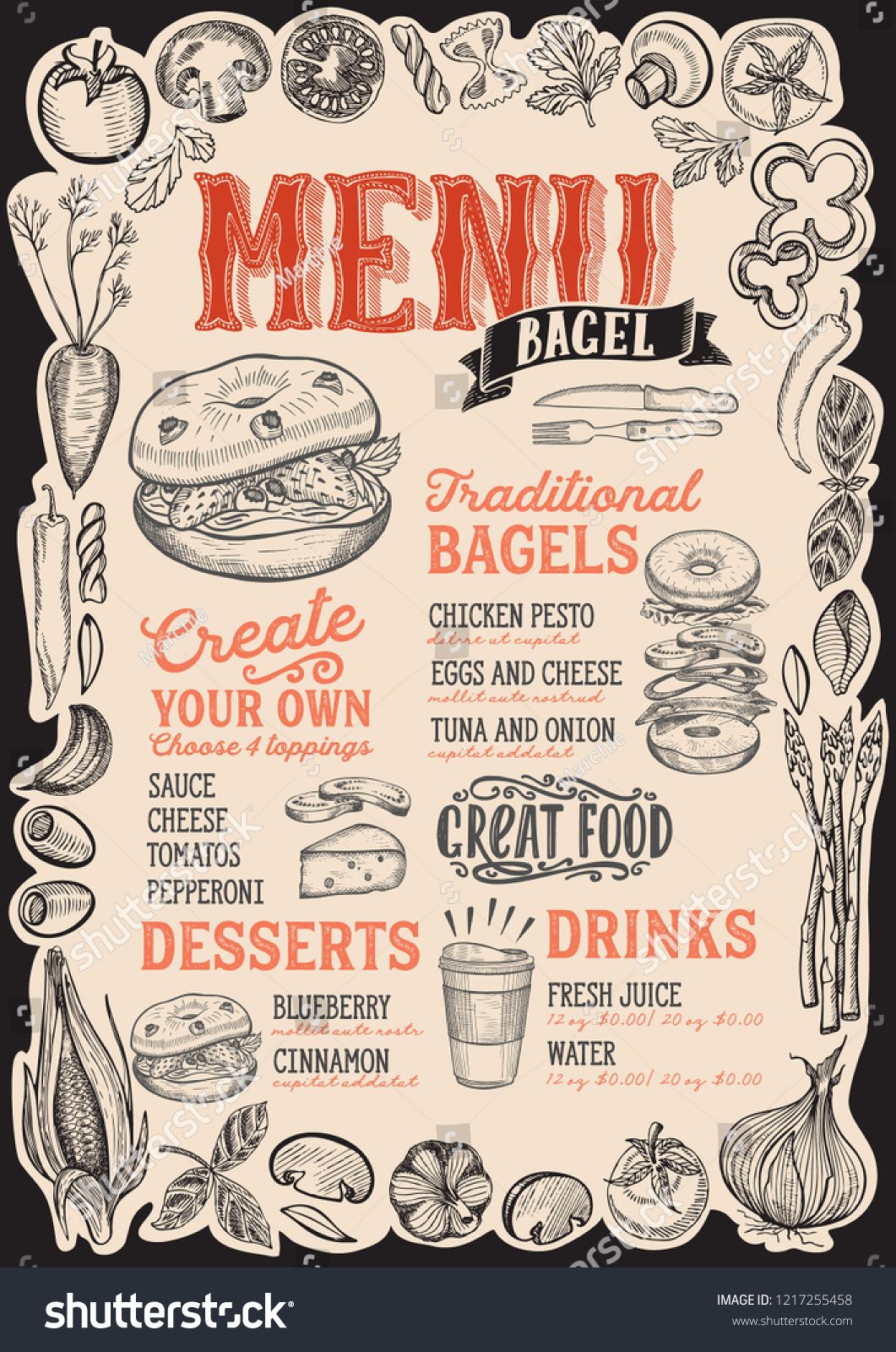 1061x1600 Bagel And Sandwich Menu Template For Restaurant Vector