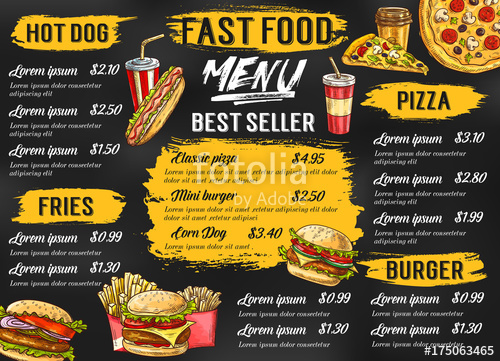 500x361 Fast Food Restaurant Vector Menu Sketch Template Stock Image