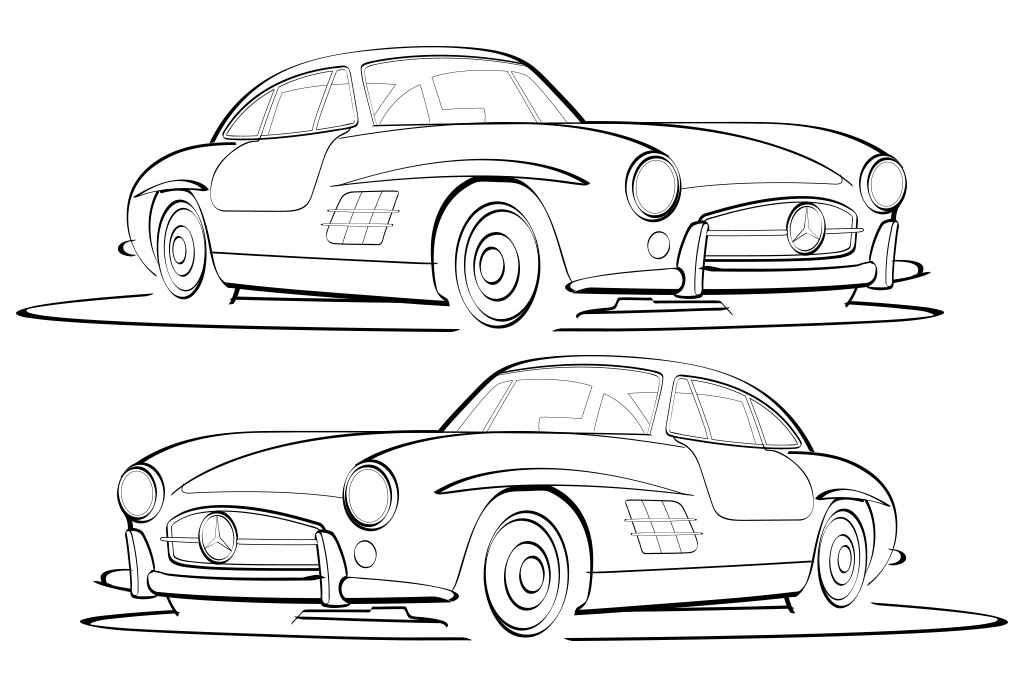 1024x694 Vector Line Drawing Of A Mercedes Benz